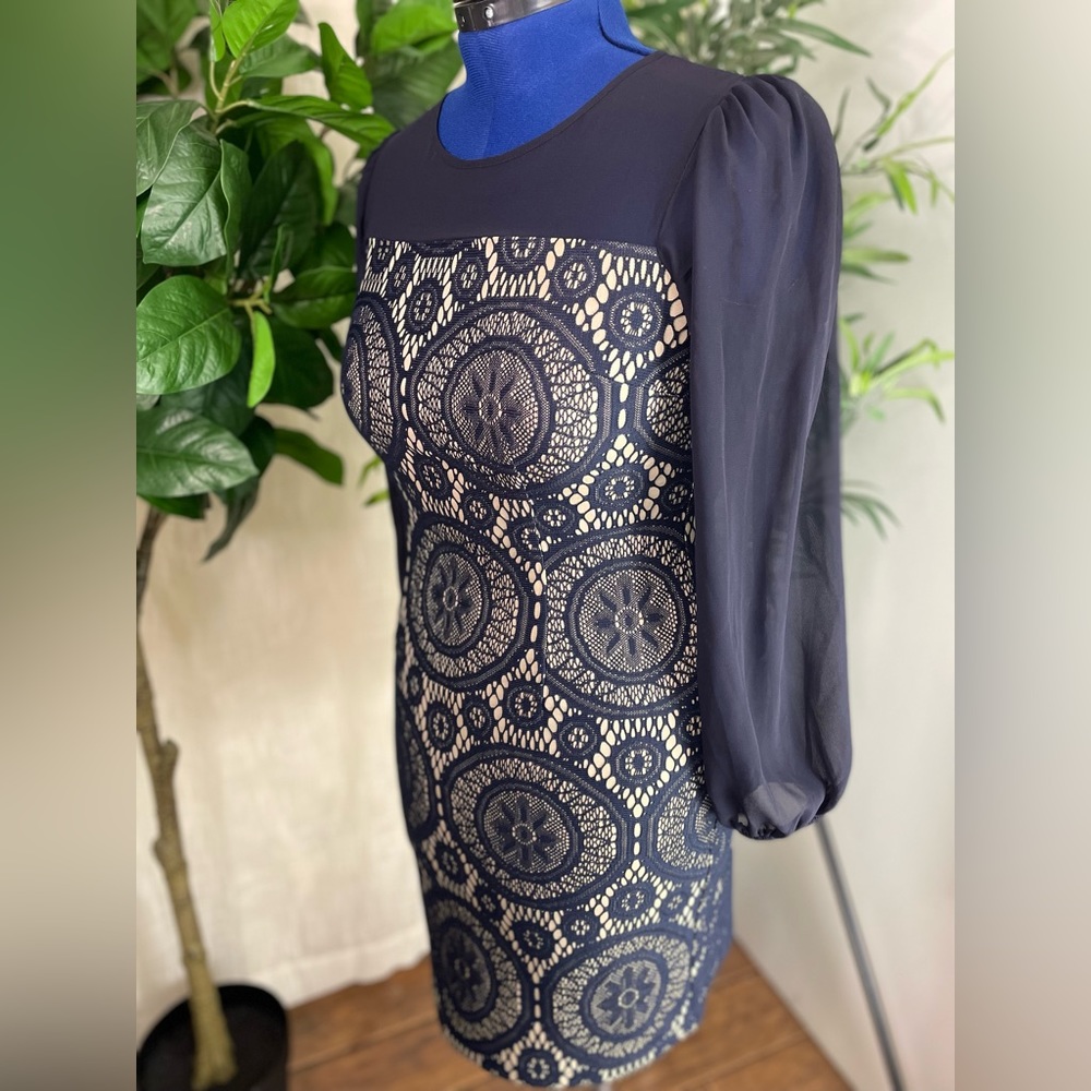 Navy Blue Long Sleeved Lace Dress/ Branded By EnFocus Studio/ Size 4